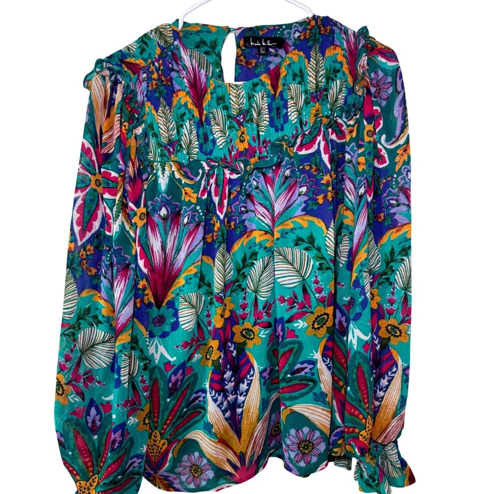 Nicole Miller Women's Size‎ M Multicolor Floral Print Long Sleeve Blouse Sheet